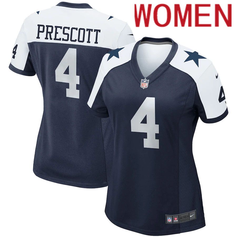 Women Dallas Cowboys 4 Dak Prescott Nike Navy Alternate Game Team NFL Jersey